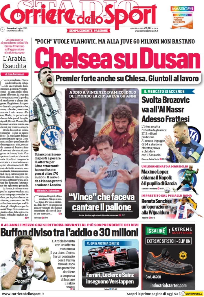 Prima pagina Corriere dello Sport (2 luglio 2023)