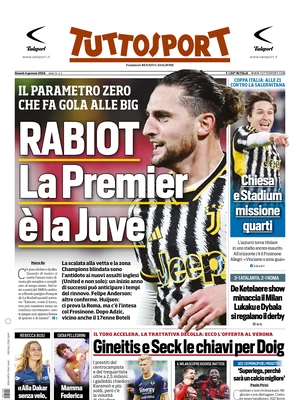 Prima pagina Tuttosport (4 gennaio 2024)