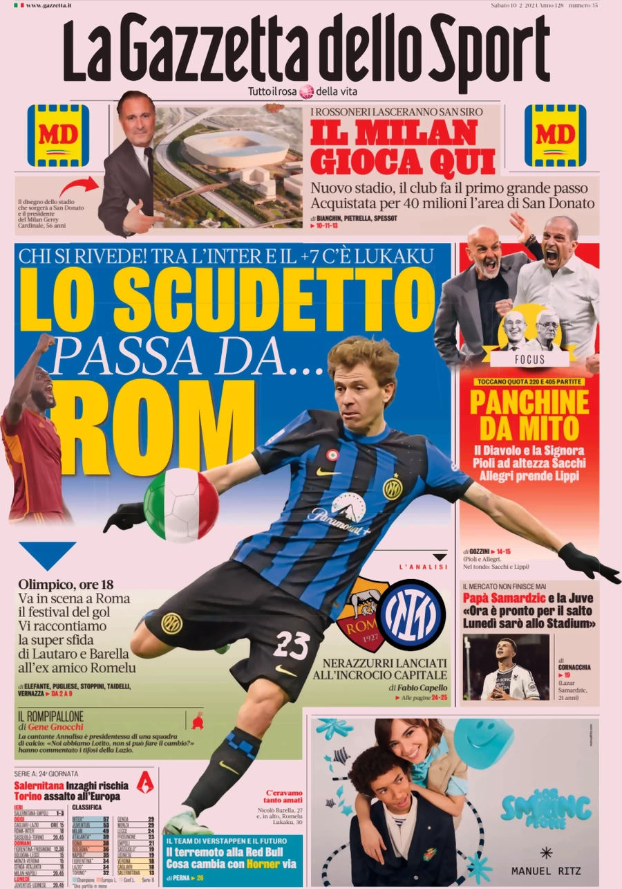 Prima pagina La Gazzetta dello Sport 10 febbraio 2024