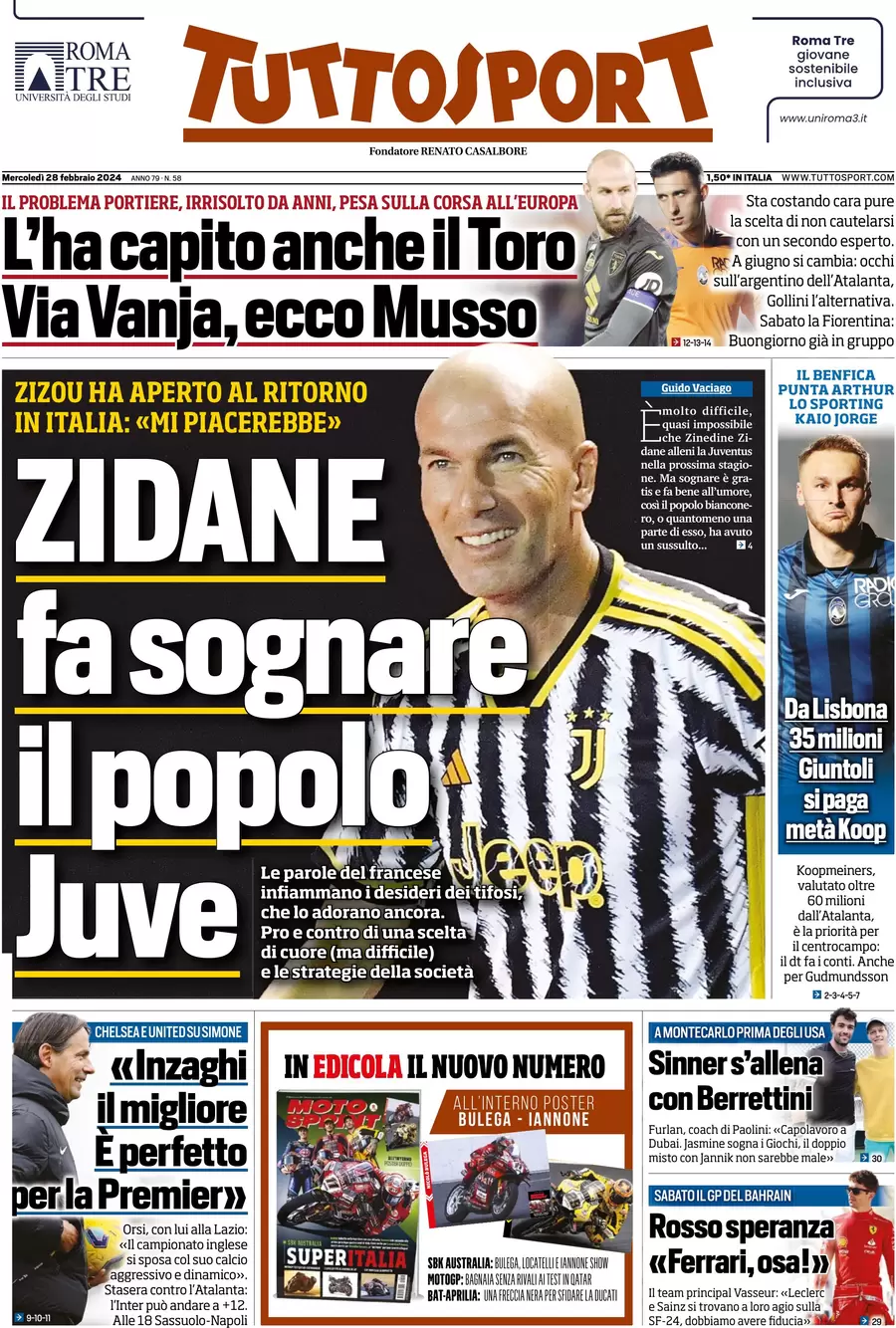 Prima pagina Tuttosport 28 febbraio 2024