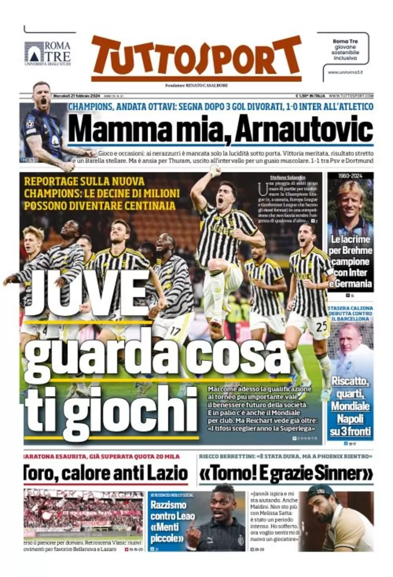 Prima pagina Tuttosport (25 febbraio 2024)