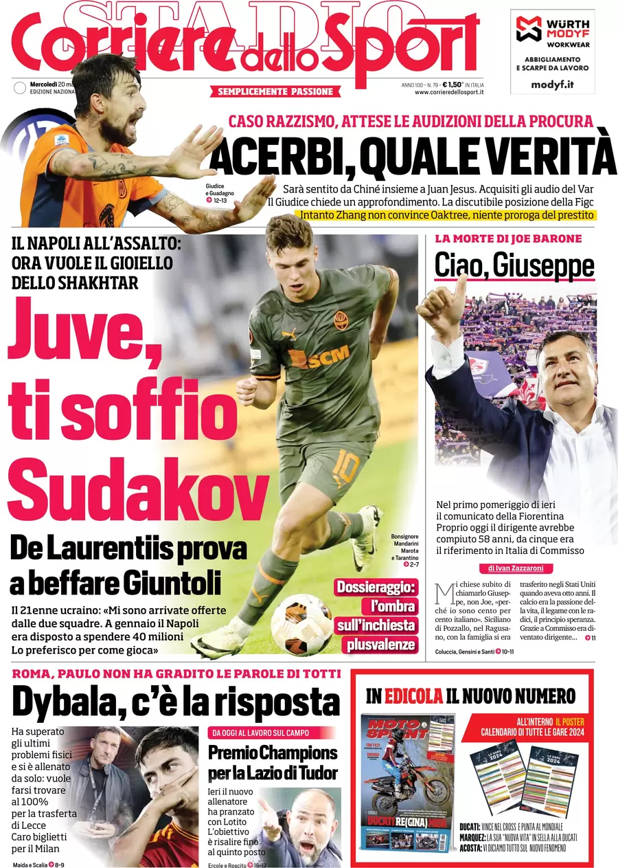 Prima pagina Corriere dello Sport 20 marzo 2024