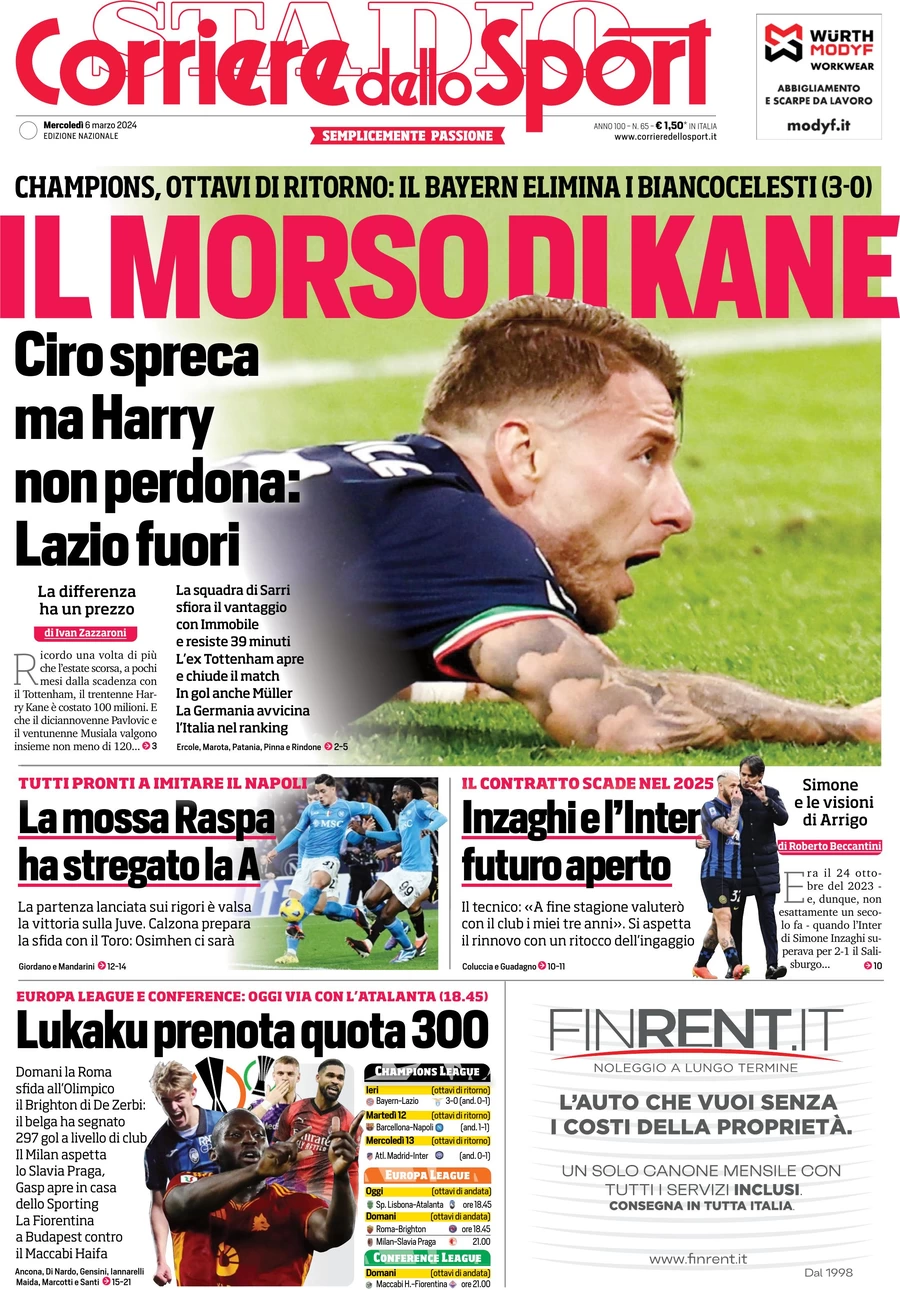 Prima pagina Corriere dello Sport 6 marzo 2024