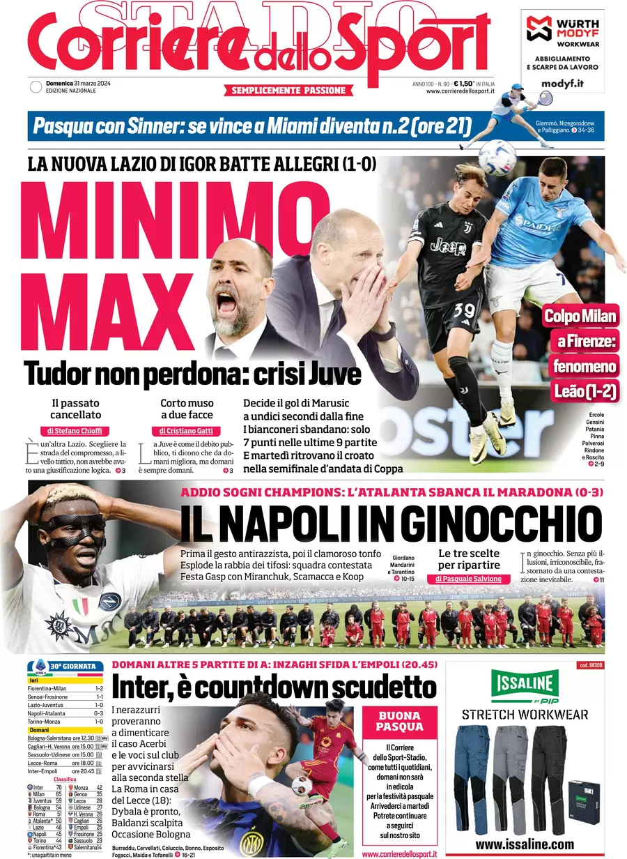 Prima pagina Corriere dello Sport 31 marzo 2024