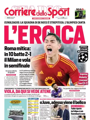 Prima pagina Corriere dello Sport (19 aprile 2024)