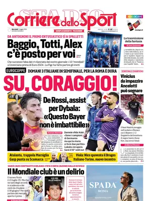 Prima pagina Corriere dello Sport (1° maggio 2024)