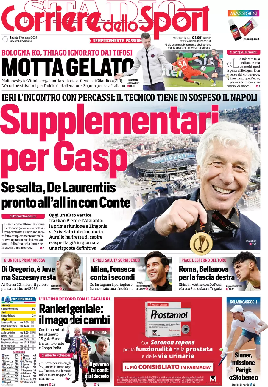 Prima pagina Corriere dello Sport 25 maggio 2024