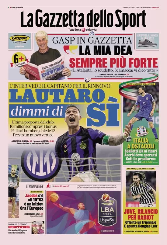 Prima pagina La Gazzetta dello Sport (31 maggio 2024)