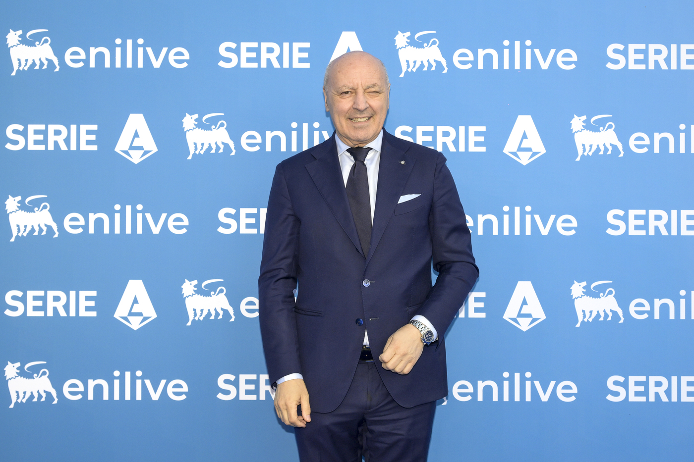 Il presidente dell'Inter Giuseppe Marotta alla presentazione del nuovo logo della Serie A