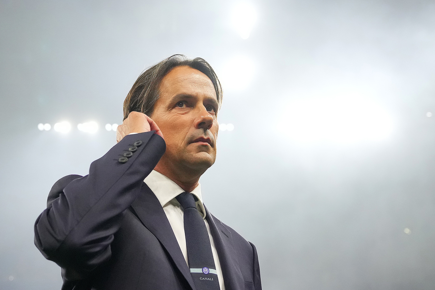 L'allenatore dell'Inter Simone Inzaghi a San Siro per il derby col Milan