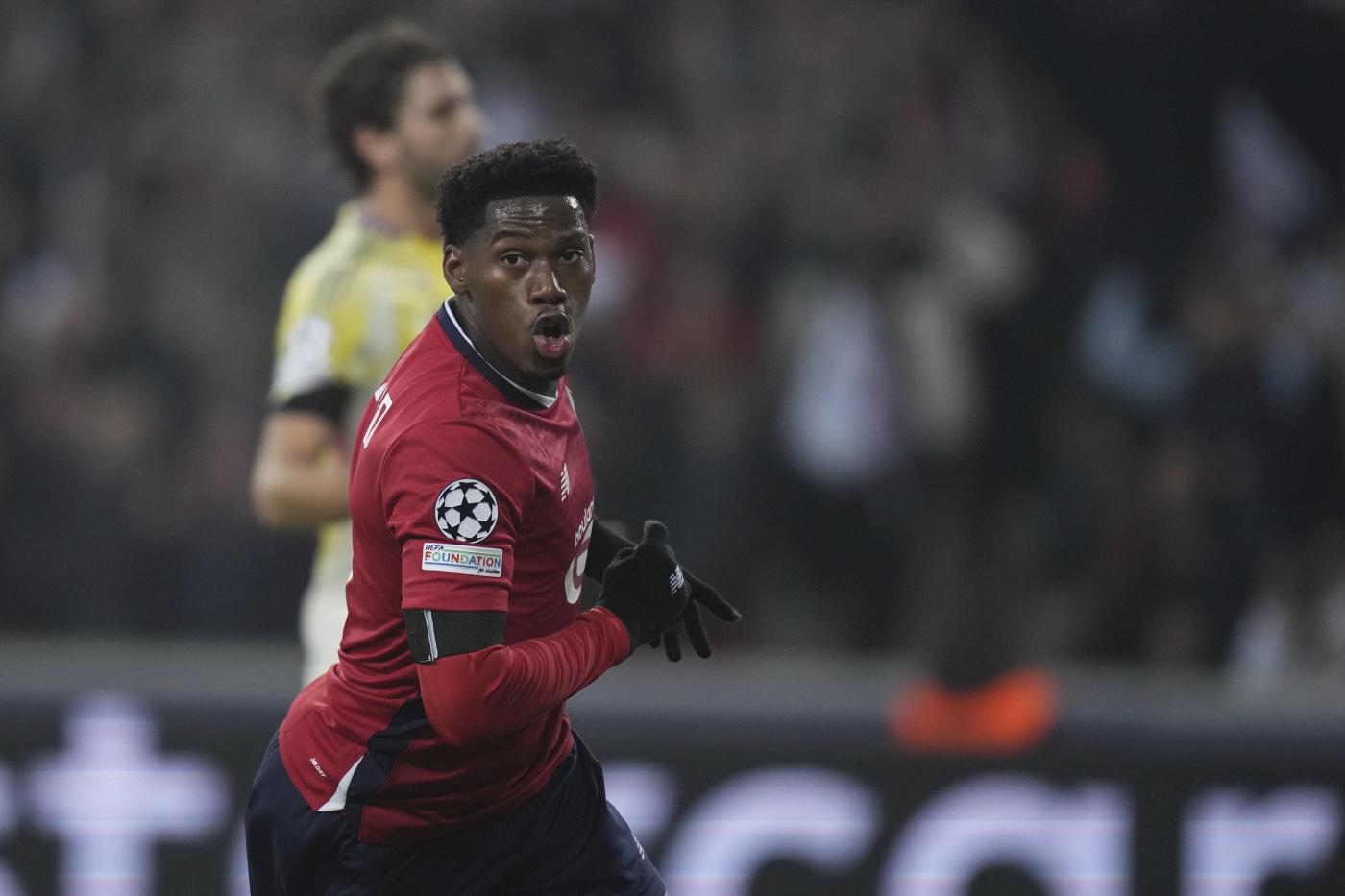L'attaccante Jonathan David in campo in Champions League con la maglia del Lille Nerazzurrisiamonoi.it