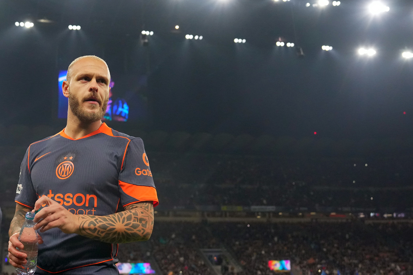 Federico Dimarco in campo in Champions League durante Inter-Kairat Almaty Nerazzurrisiamonoi.it