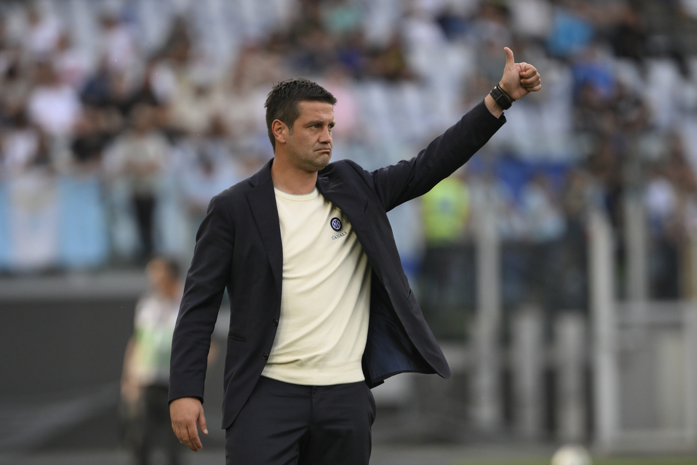 Il tecnico dell'Inter Cristian Chivu durante la gara contro la Lazio all'Olimpico Nerazzurrisiamonoi.it